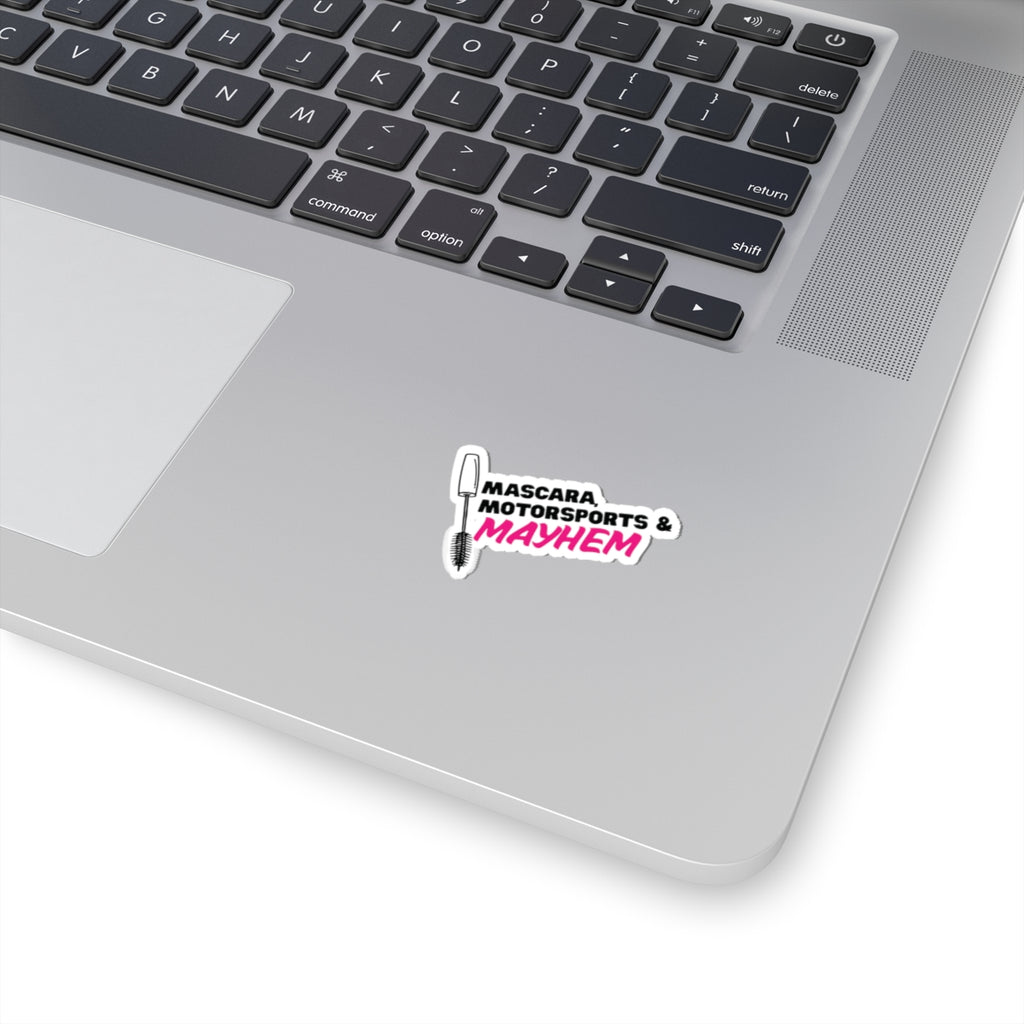 Mascara Motorsports and Mayhem kiss-cut sticker with drift-inspired car girl design