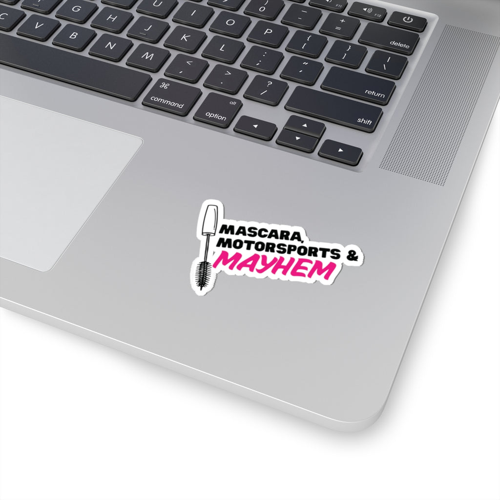 Mascara Motorsports and Mayhem kiss-cut sticker with drift-inspired car girl design