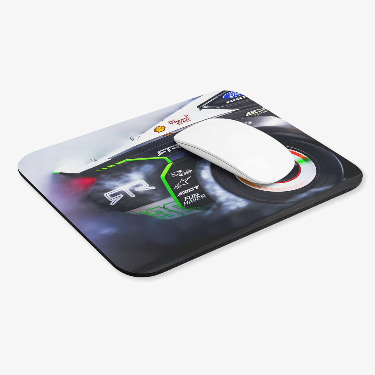 James Deane drift car mouse pad with high-action motorsport photography design