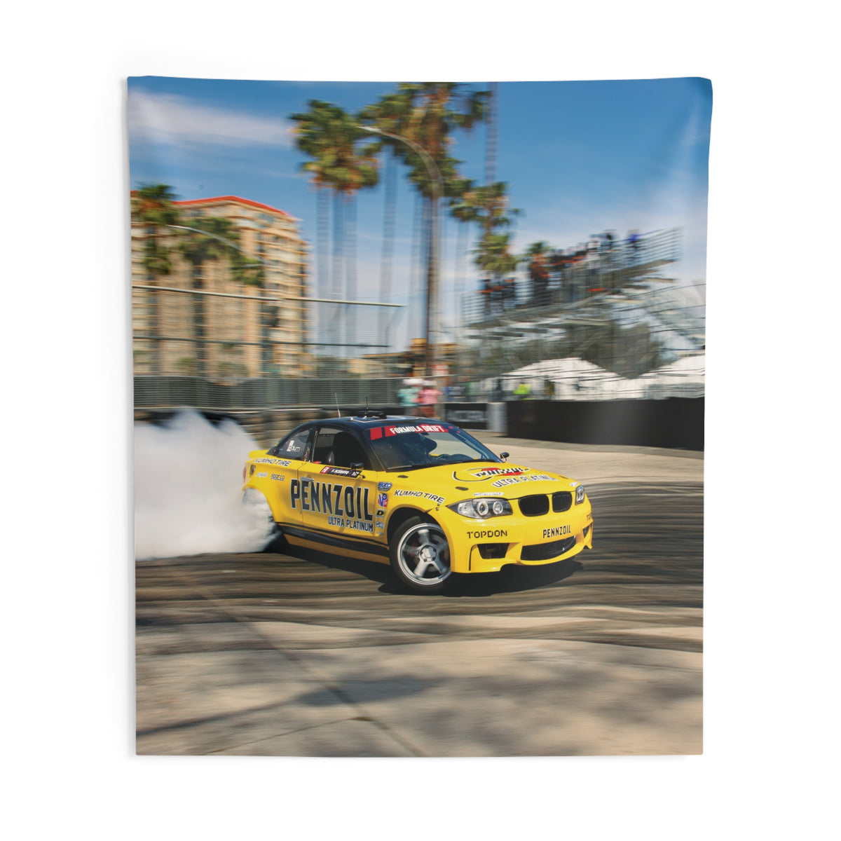 88x104 oversized yellow drift car tapestry for motorsport wall decor
