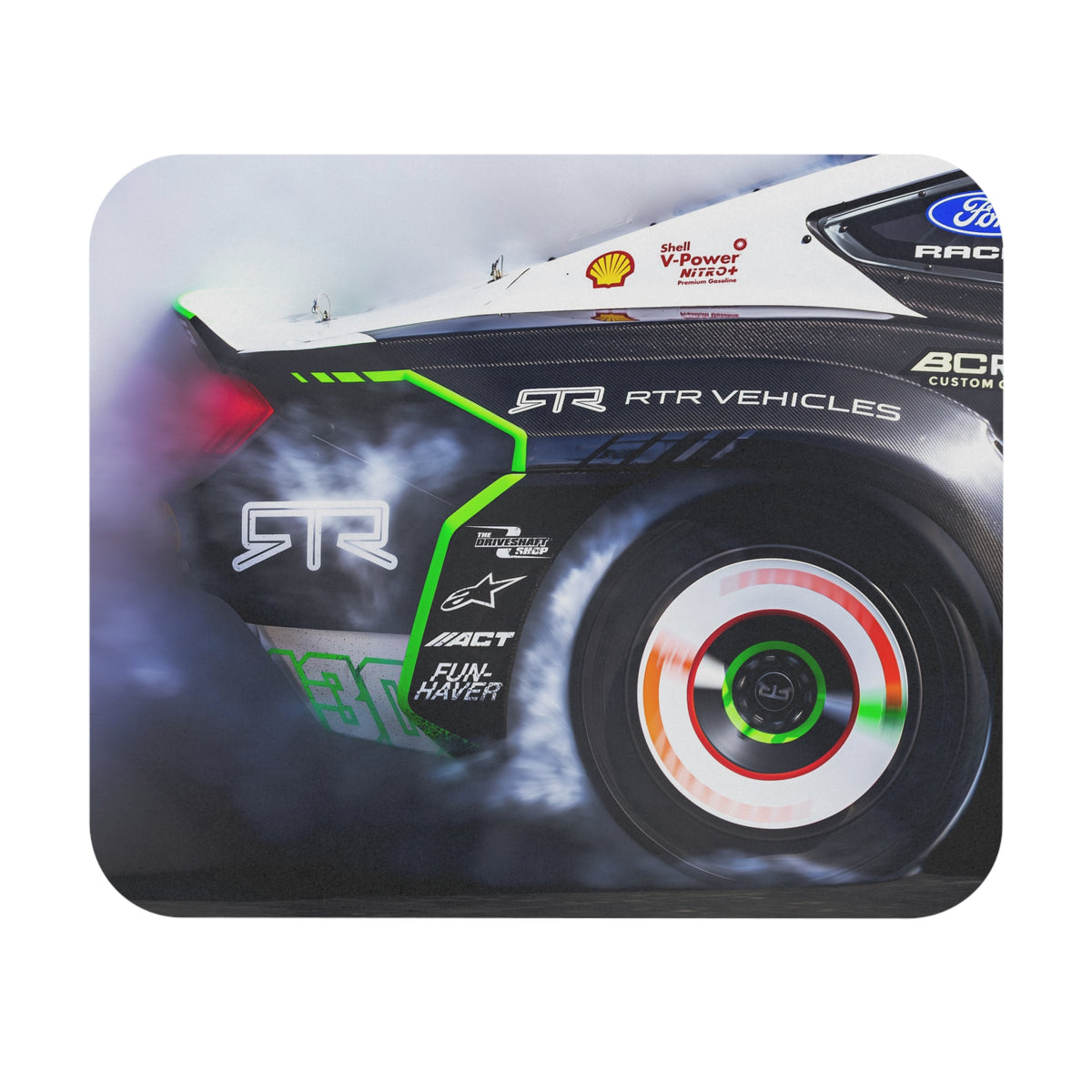 James Deane drift car mouse pad with high-action motorsport photography design